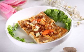 瑤柱什菌扒脆皮豆腐