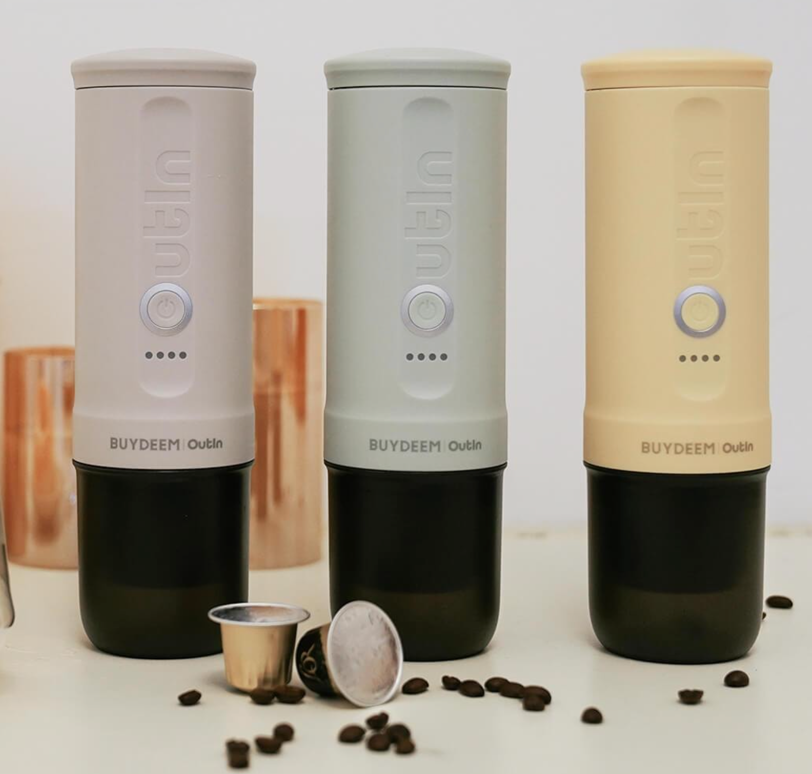 BUYDEEM北鼎 OUTIN聯名咖啡機 快速加熱 輕盈便攜式濃縮咖啡機 OTEM-01 淺衫綠/小鵝黃/燕麥白