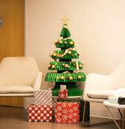 十八紙 聖誕樹裝飾擺飾 折疊方便收納 蜂巢力學設計 新年聖誕創意客廳落地擺飾 附燈串 綠色/白色