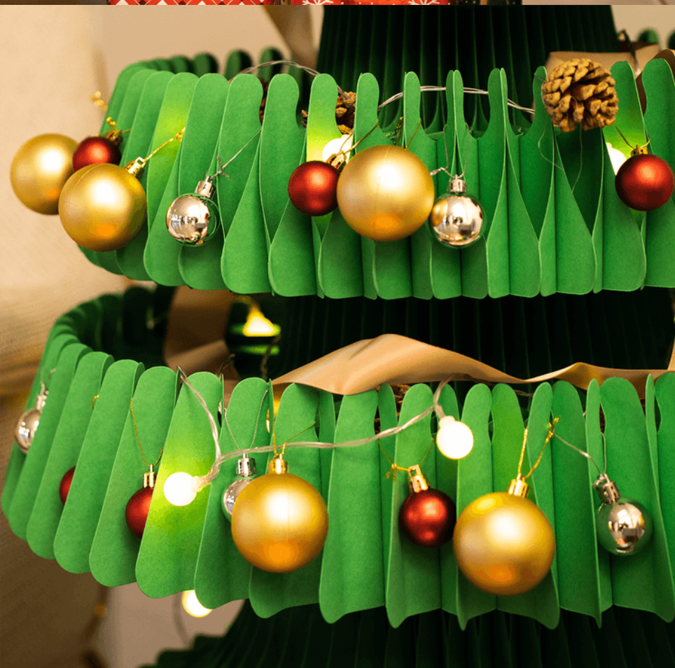 十八紙 聖誕樹裝飾擺飾 折疊方便收納 蜂巢力學設計 新年聖誕創意客廳落地擺飾 附燈串 綠色/白色