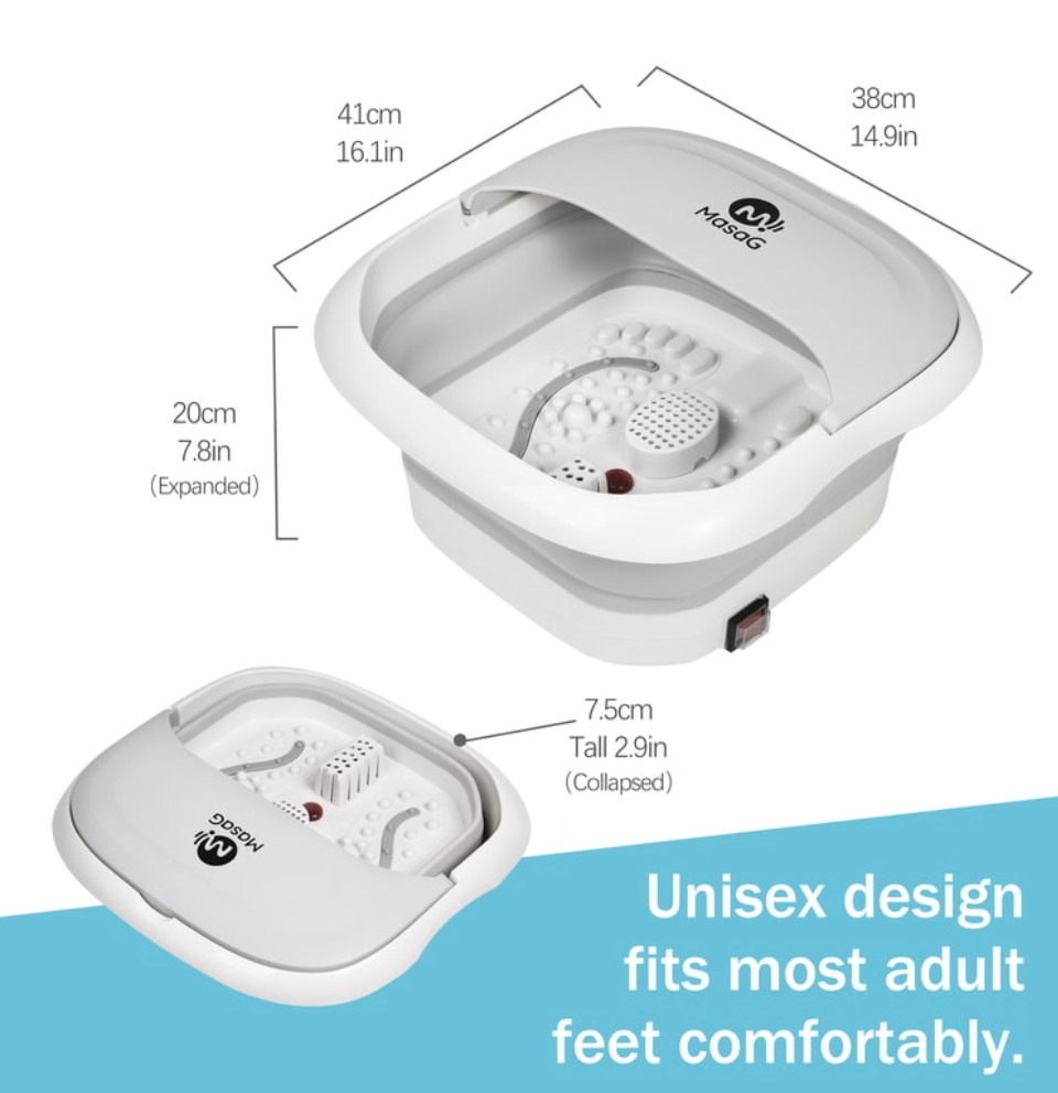 MASAG 折疊式足部水療按摩器 MASAG足浴按摩器 自動加熱型 可折疊泡腳桶 便攜式旅行洗腳盆 緩解疲勞和身體壓力的理想禮物
