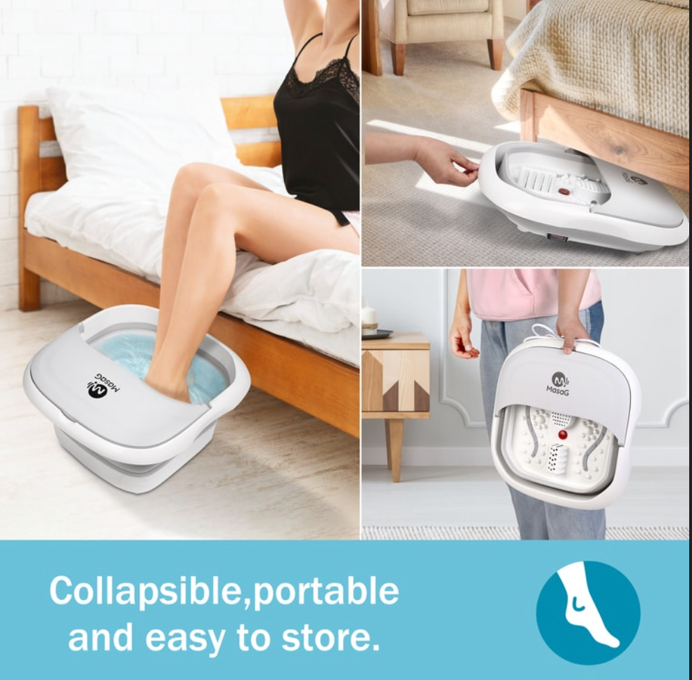 MASAG 折疊式足部水療按摩器 MASAG足浴按摩器 自動加熱型 可折疊泡腳桶 便攜式旅行洗腳盆 緩解疲勞和身體壓力的理想禮物