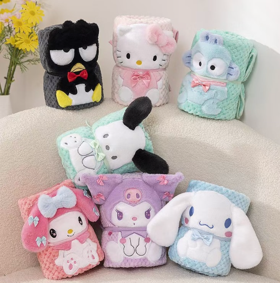 FOXTAIL 菠蘿格法蘭絨毛毯 加厚毯子保暖空調毯-美樂蒂/酷企鵝/凱蒂貓/醜魚漢頓/大耳狗/帕恰狗/酷洛米