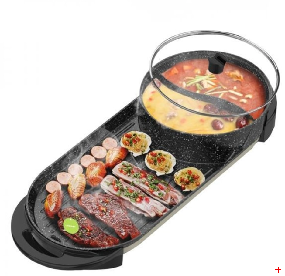 Liven利仁 涮烤一體鴛鴦鍋2-10人電烤爐 家用無菸 加大烤盤