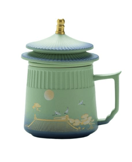 梅嶺先生故宮文創國潮仙鶴陶瓷杯禮物中國風馬克杯泡茶杯 綠色/紅色