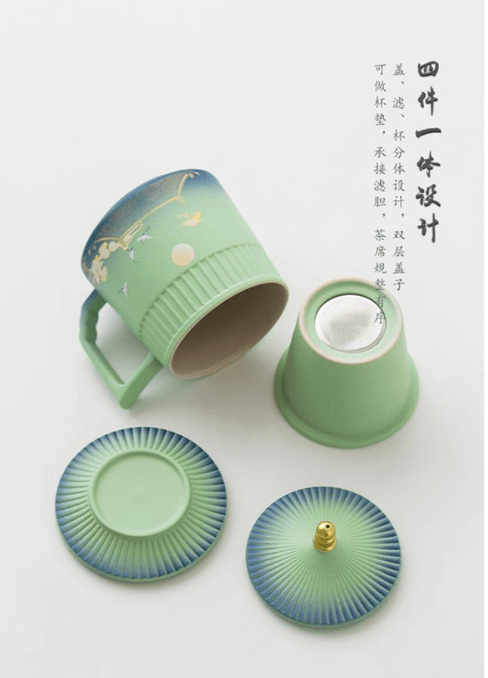 梅嶺先生故宮文創國潮仙鶴陶瓷杯禮物中國風馬克杯泡茶杯 綠色/紅色