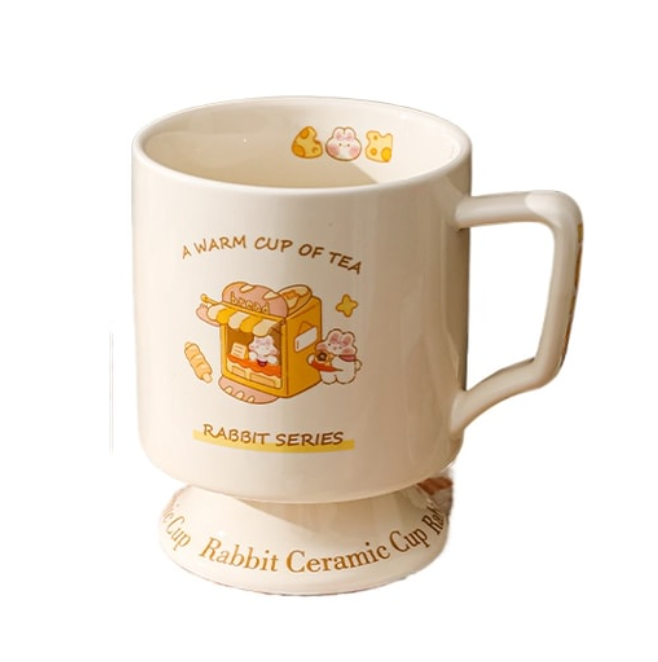 川島屋 陶瓷麵包黃兔子馬克杯420ml*1個