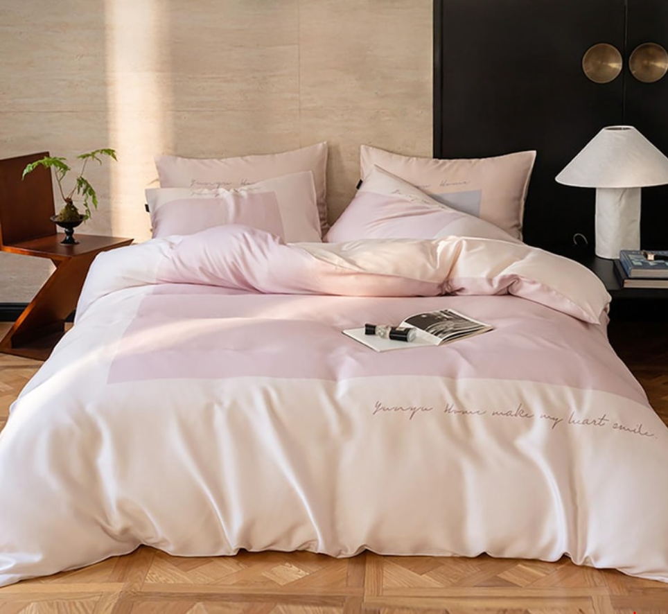YUNYU芸裕家居 簡約輕奢雙拼60S蘭精天絲四件組 夏天必備床品 清涼透氣 胭脂粉/淡雅藍 220cm×240cm/200cm x 230cm