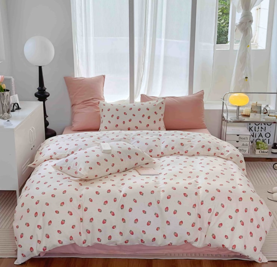 Lullabuy 莫奈花園 純棉床上三件套四季床品床單被套家居用品(床單*1+被套*1+枕頭套*1)紫色恬夢 備註size