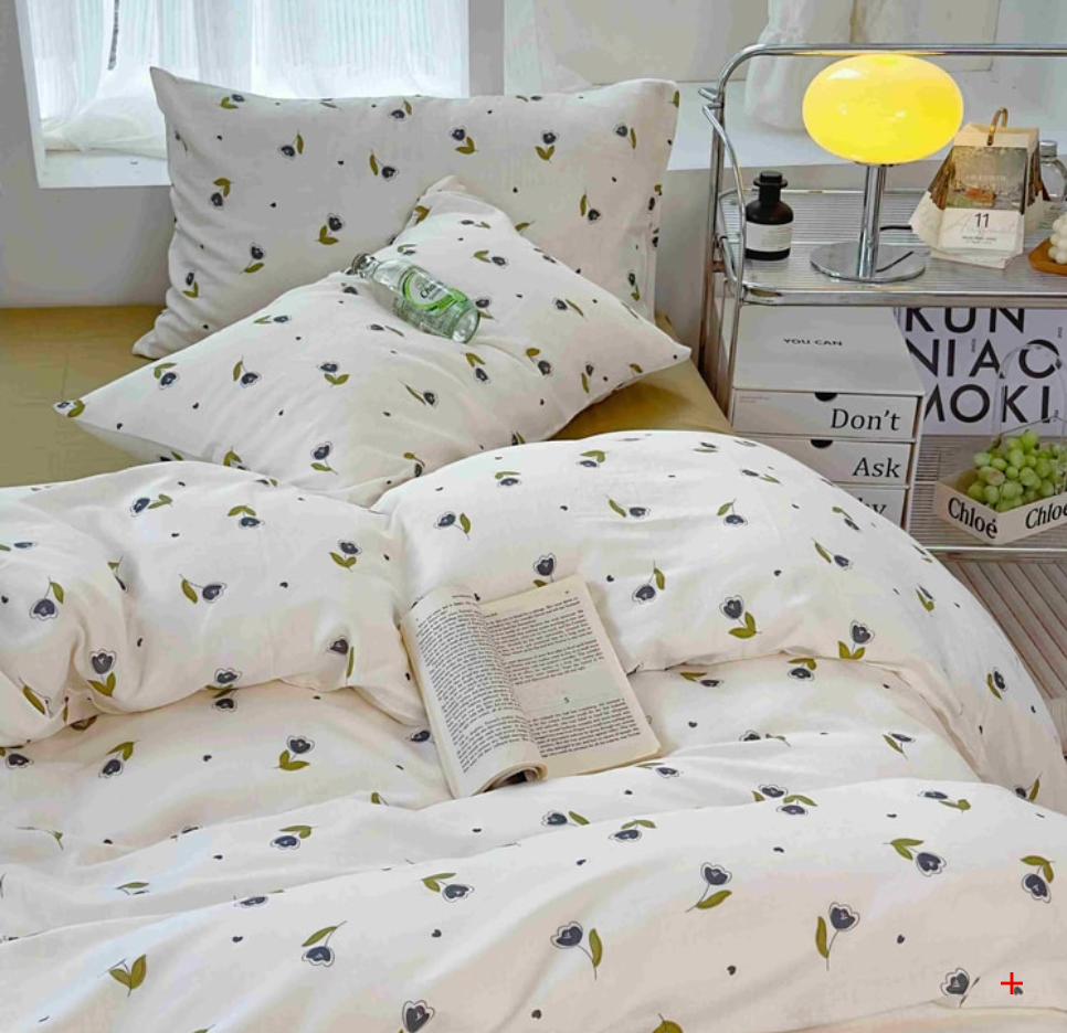 Lullabuy 莫奈花園 純棉床上三件套四季床品床單被套家居用品(床單*1+被套*1+枕頭套*1)紫色恬夢 備註size