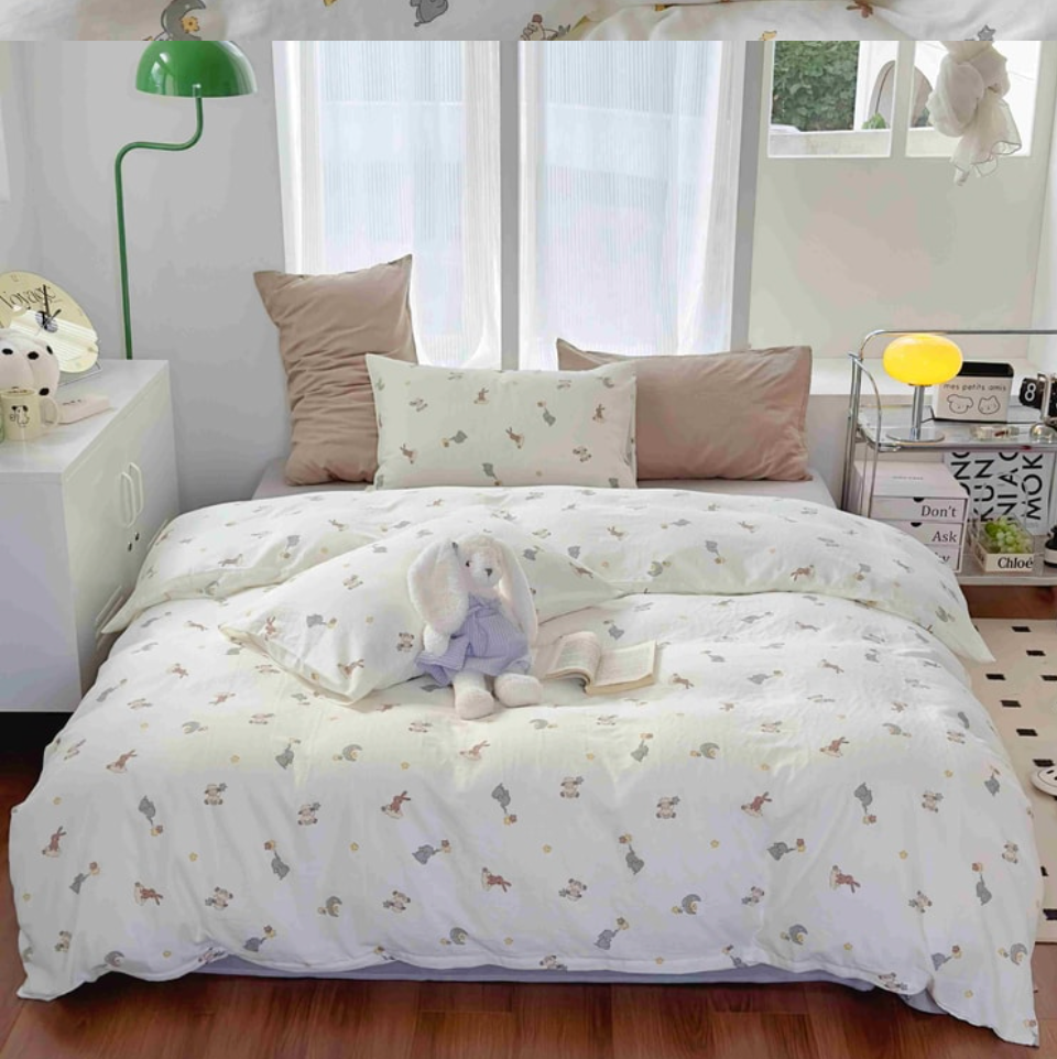 Lullabuy 莫奈花園 純棉床上三件套四季床品床單被套家居用品(床單*1+被套*1+枕頭套*1)紫色恬夢 備註size