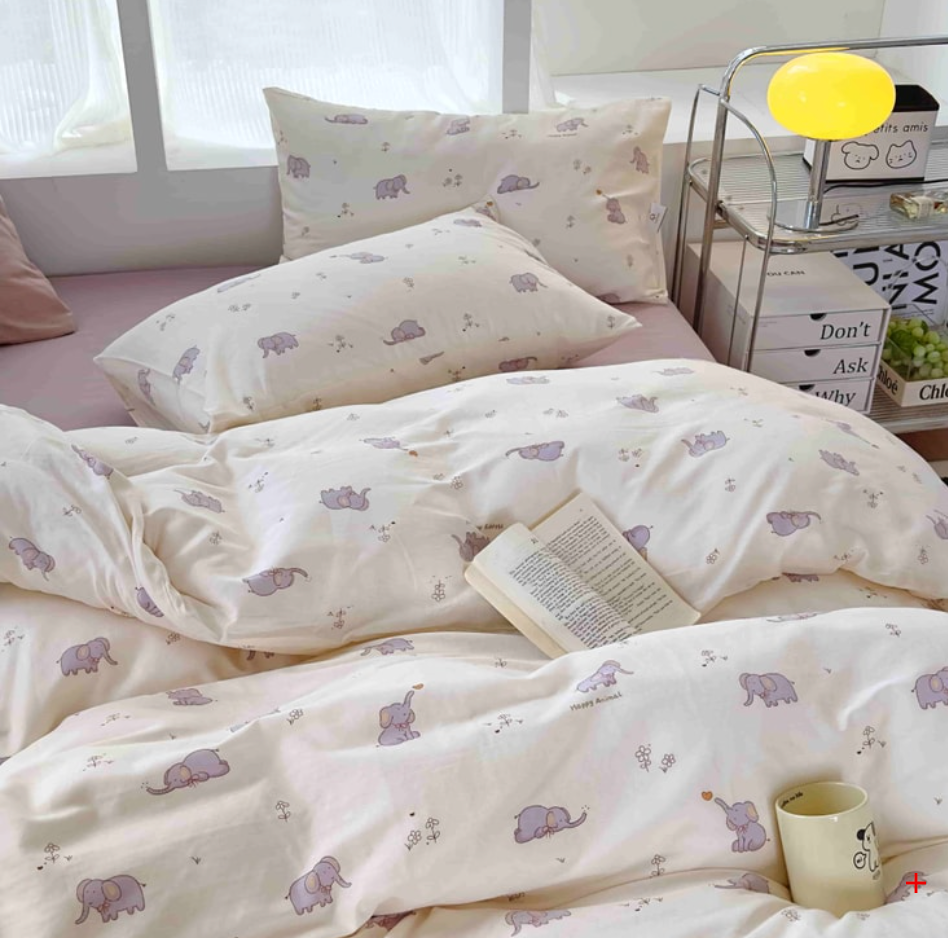 Lullabuy 莫奈花園 純棉床上三件套四季床品床單被套家居用品(床單*1+被套*1+枕頭套*1)紫色恬夢 備註size