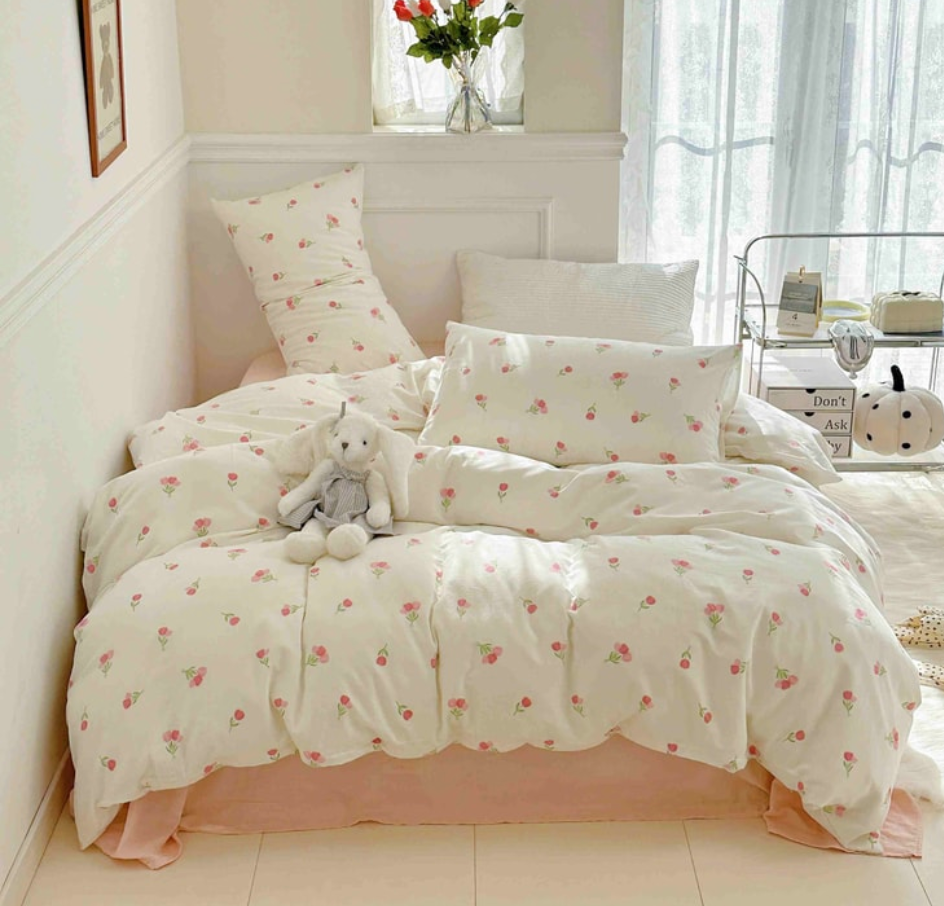 Lullabuy 莫奈花園 純棉床上三件套四季床品床單被套家居用品(床單*1+被套*1+枕頭套*1)紫色恬夢 備註size