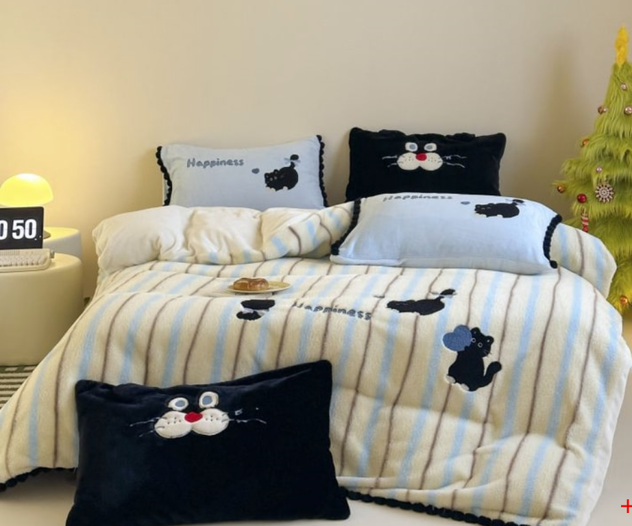 Lullabuy聖誕萌寵樂園牛奶絨床上四件套居家秋冬聖誕床品四件套床單被套 呆呆犬 King Size/ Double Size