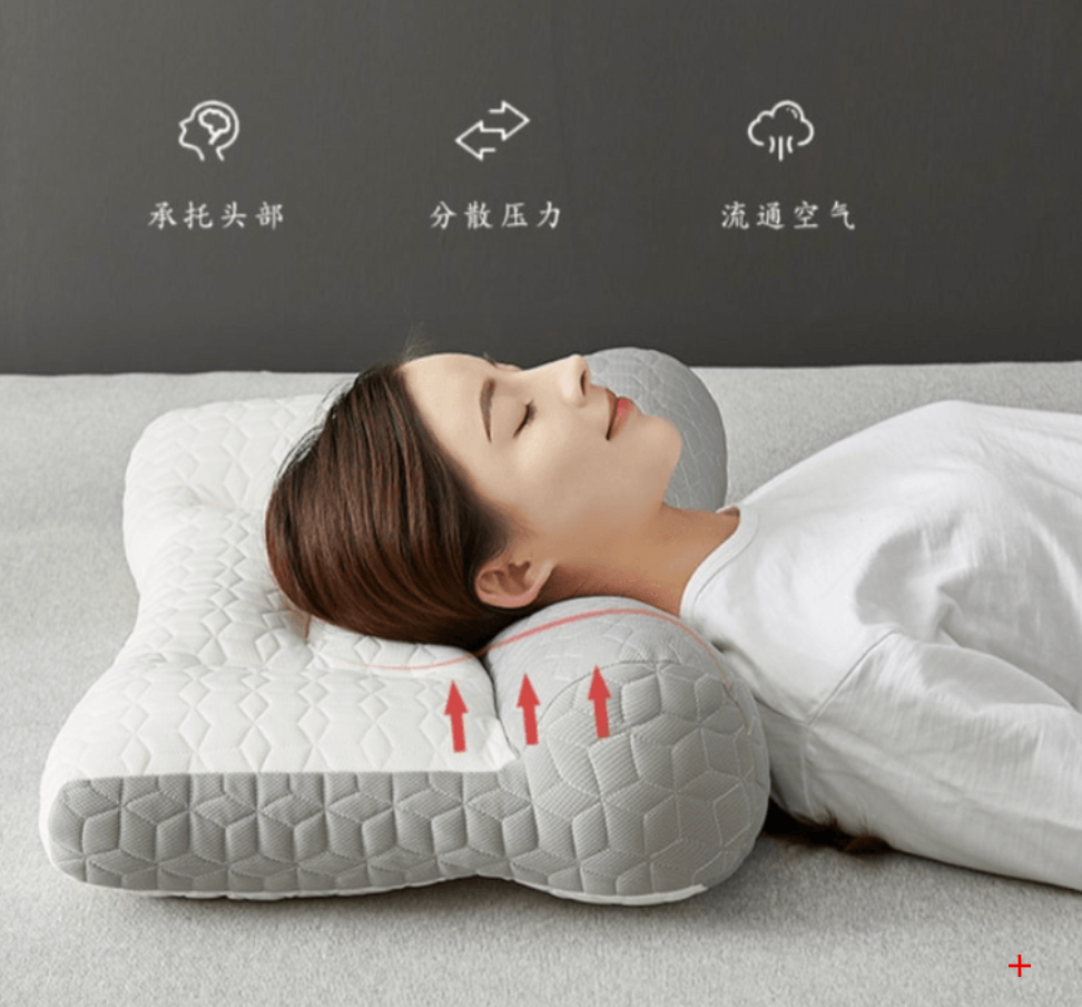 悅家家居 護頸椎牽引枕 幫助睡眠 柔軟舒適 單人抑菌枕頭 灰白色