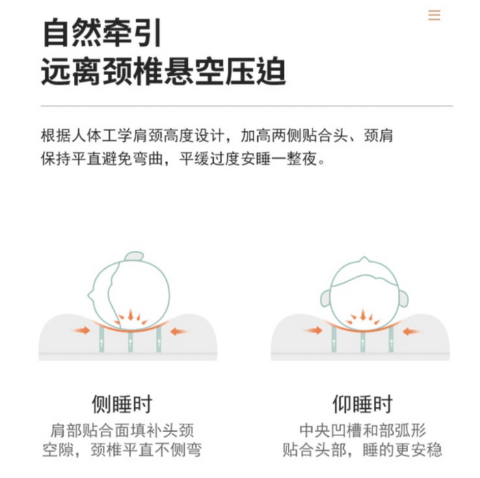 悅家家居 護頸椎牽引枕 幫助睡眠 柔軟舒適 單人抑菌枕頭 灰白色