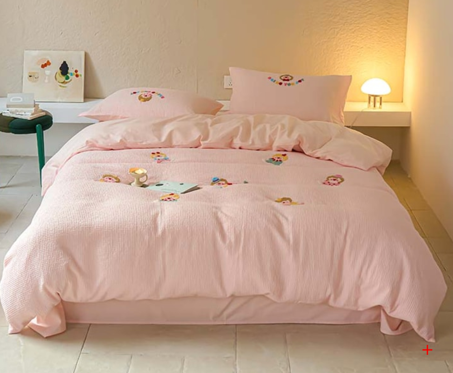 【中國直郵】 Lullabuy 班納狗華夫格 純棉床上用品三件套床品宿舍臥室必備(床單*1+被套*1+枕頭套*1)額外贈送抱枕 Twin Size / Double Size / King Size