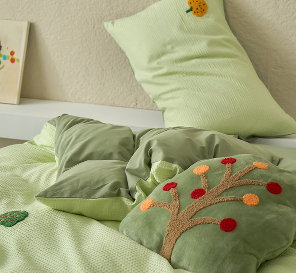 【中國直郵】 Lullabuy 班納狗華夫格 純棉床上用品三件套床品宿舍臥室必備(床單*1+被套*1+枕頭套*1)額外贈送抱枕 Twin Size / Double Size / King Size