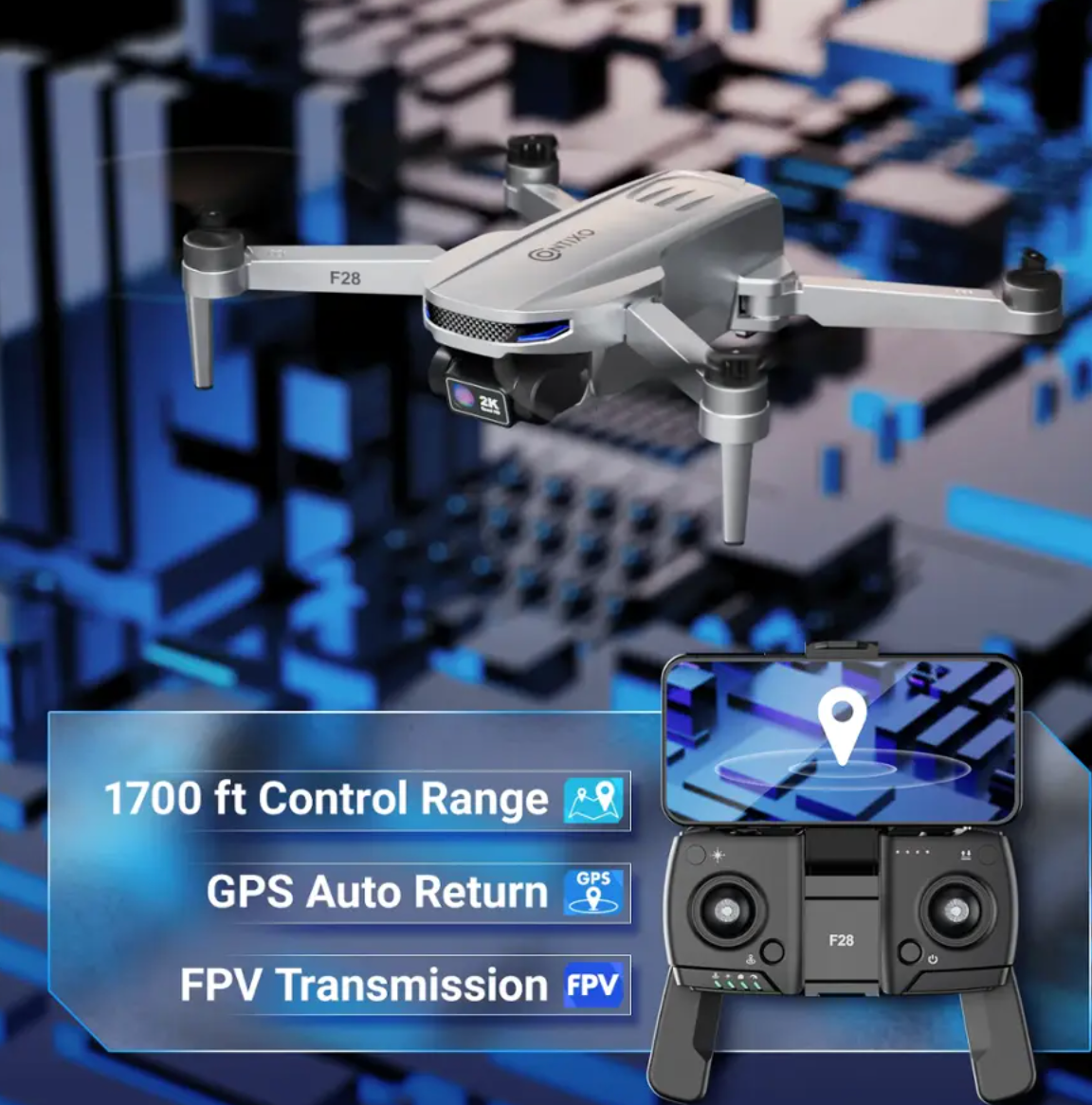 Contixo F28 GPS無人機（附遙控器）-銀色