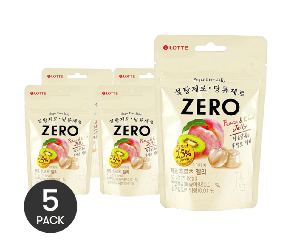 韓國LOTTE樂天 水果軟糖 蜜桃&獼猴桃味 52g *5【5份超值裝】【0糖低卡】
