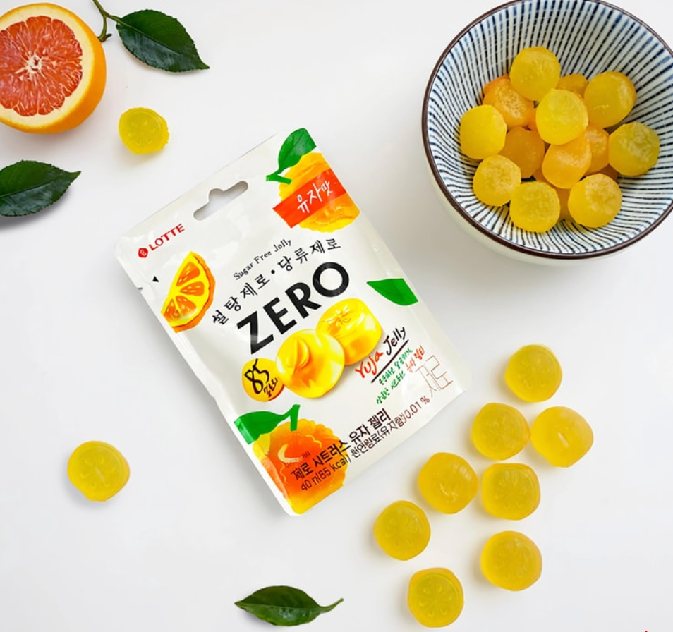 韓國LOTTE樂天 ZERO無糖柚子果凍軟糖 40g *5【5份超值裝】【低卡低脂0蔗糖】【清新柑橘香 酸甜解膩】