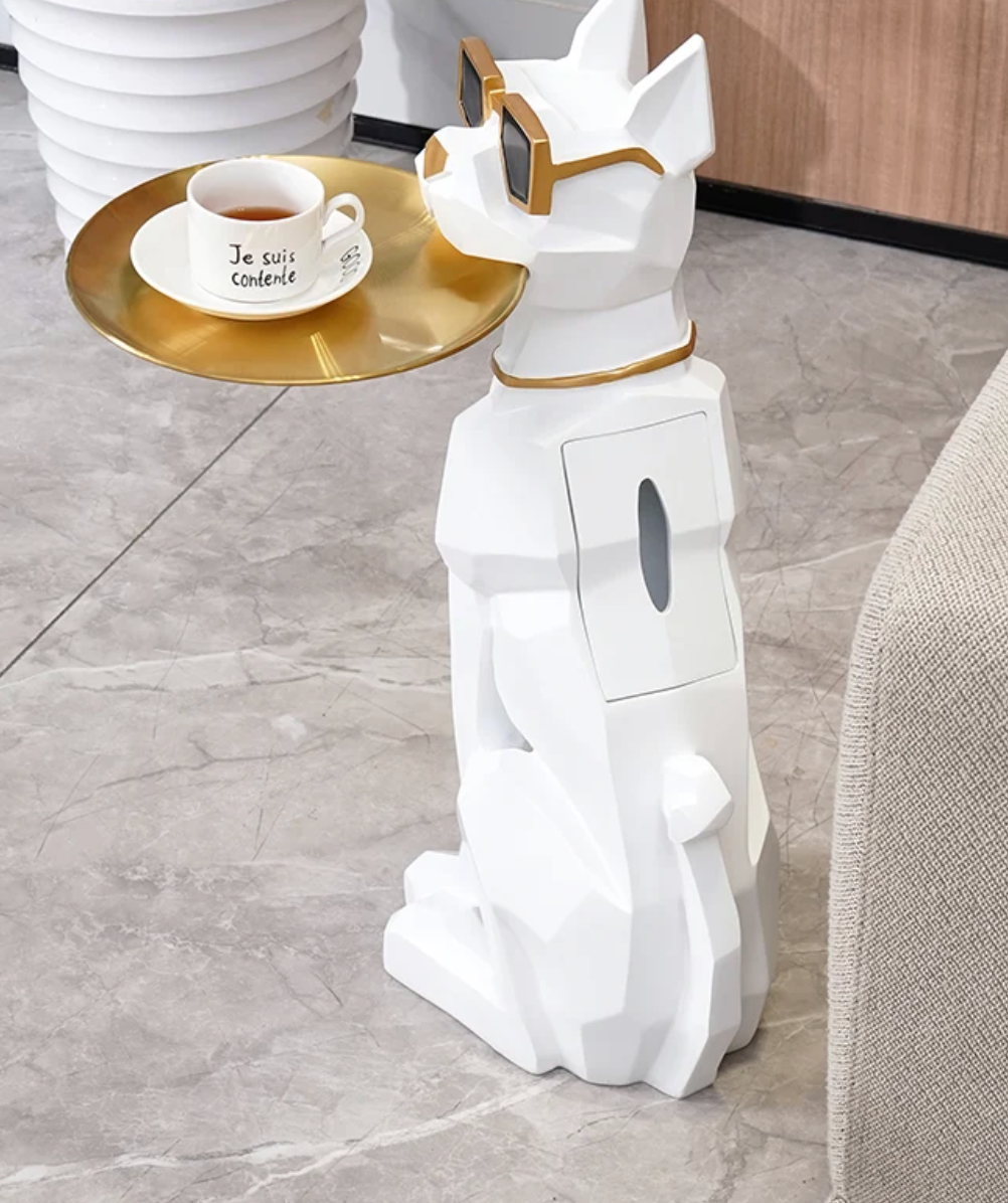 狗狗造型樹脂邊桌 附托盤桌面和紙巾盒