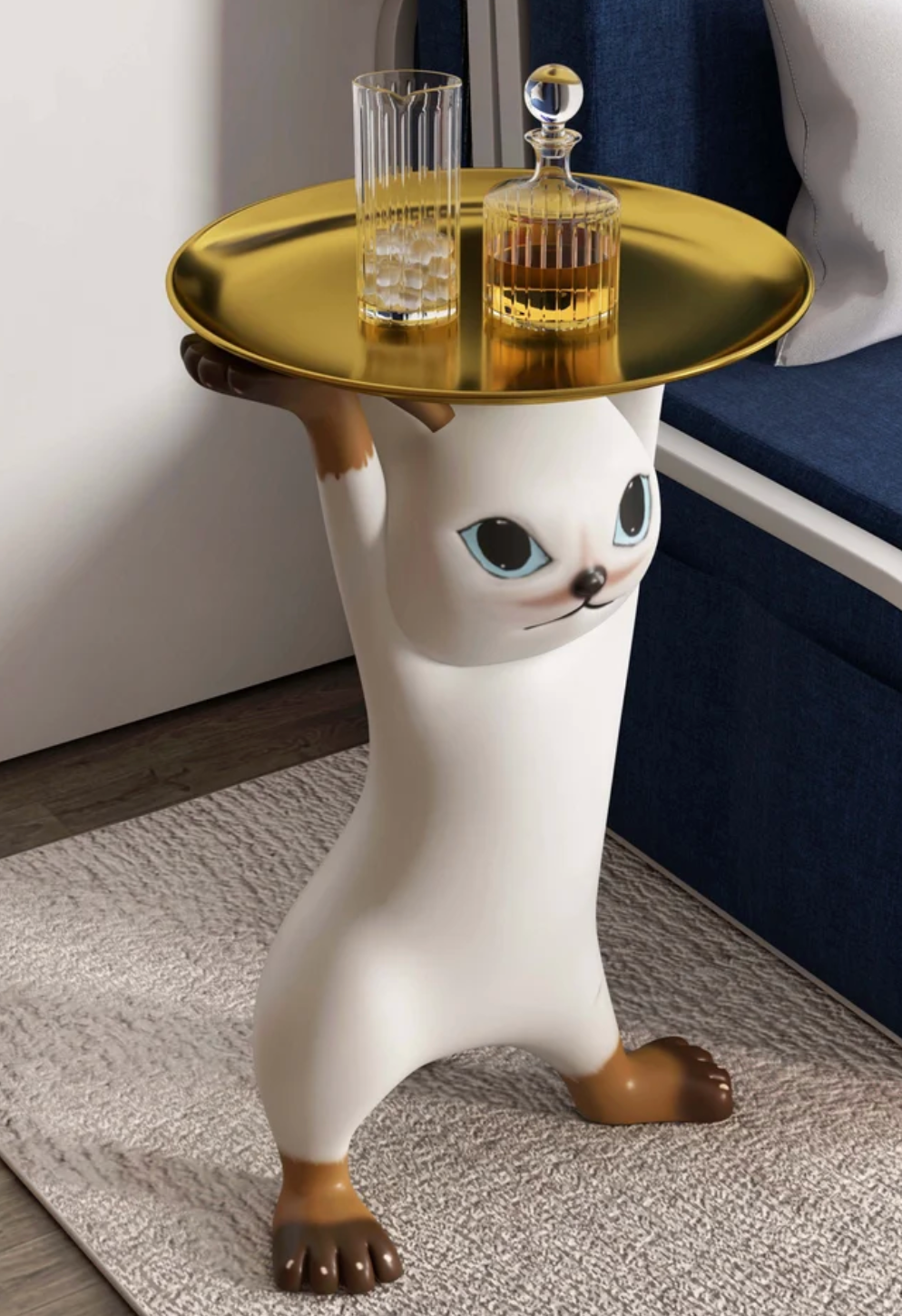 貓咪造型裝飾樹脂小茶几（附托盤桌面）