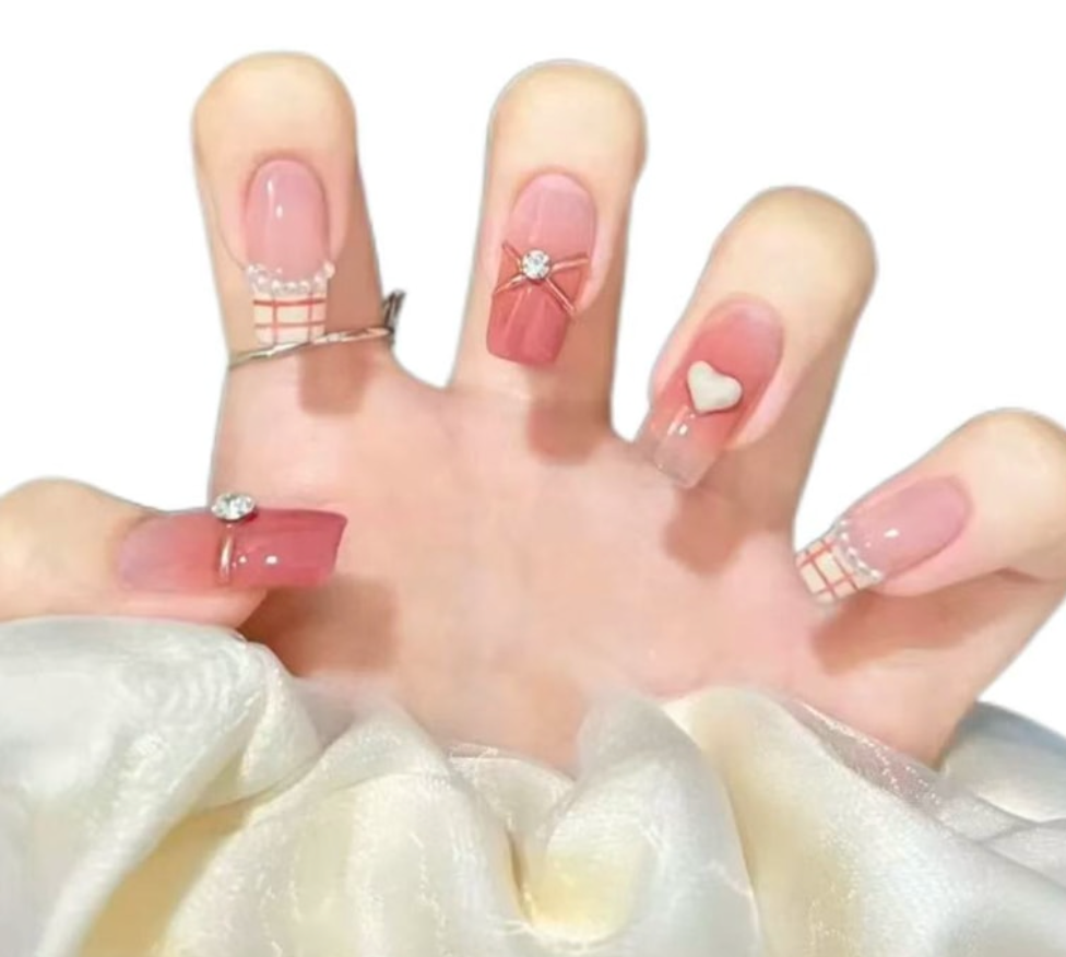 靚荑堂 穿戴甲-珍珠粉格紋中長送工具包