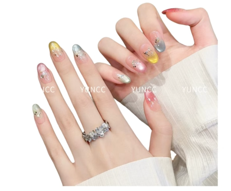 雲皙 純手工美甲高級感成品貓眼短指甲貼片糖果玻璃珠S10片*1盒