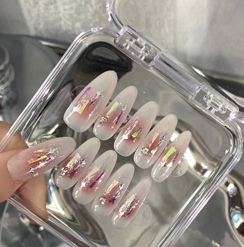 顯白腮紅暈染玻璃糖紙穿戴甲【長橢圓】