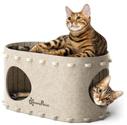 DownyPaws 室內貓窩，貓窩洞穴，適用於多隻貓和體重不超過 22 磅的大型貓，防刮，可折疊 Peekaboo 小貓洞穴隧道封閉式床，PeekaPurr，奶油色