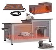 GUTINNEEN 加熱貓屋戶外貓屋隔熱大型防風雨野貓庇護所，配有加熱墊、隔熱全方位保溫內襯、防咬電纜，適合 1-4 隻貓（冬季適用）