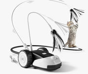 Casfuy 雙速不規則滑鼠運動三合一互動貓玩具，搭配羽毛和矽膠尾巴，黑色