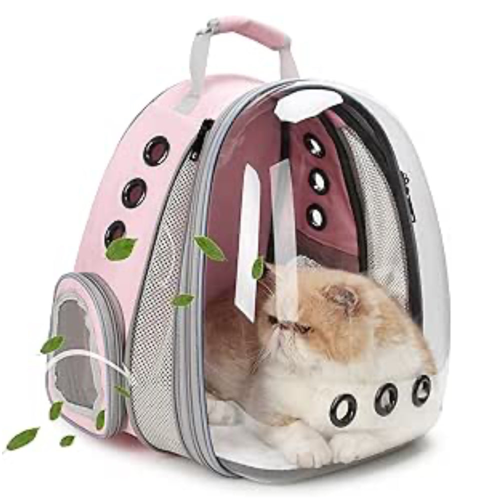 Lollimeow 貓咪背包，氣泡可擴展背包，適合寵物和小型犬，經航空公司認可，專為旅行、徒步旅行、散步和戶外使用而設計（前部可擴展-粉紅色）