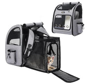 Hoopet 可擴展貓咪背包托架 - 透氣寵物托架，適用於小型貓狗，可折疊旅行背包，帶有網狀通風功能，適合徒步旅行、散步、露營，淺灰色