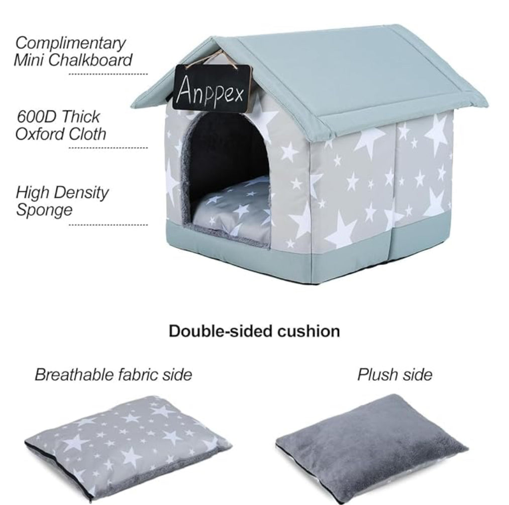 ANPPEX 大型室內狗屋，2XL 尺寸室內狗屋，適合大型和中型犬，帶墊子的狗床，灰色