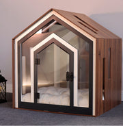 現代狗籠：室內狗屋，附訂製墊床的木製寵物家具，狗窩