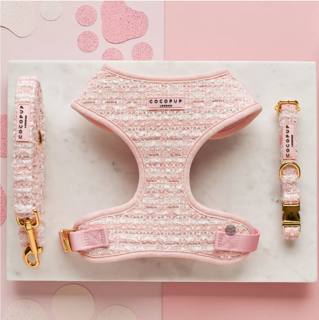 粉紅色紋理粗花呢可調頸帶、牽引繩和項圈套裝