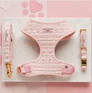 粉紅色紋理粗花呢可調頸帶、牽引繩和項圈套裝