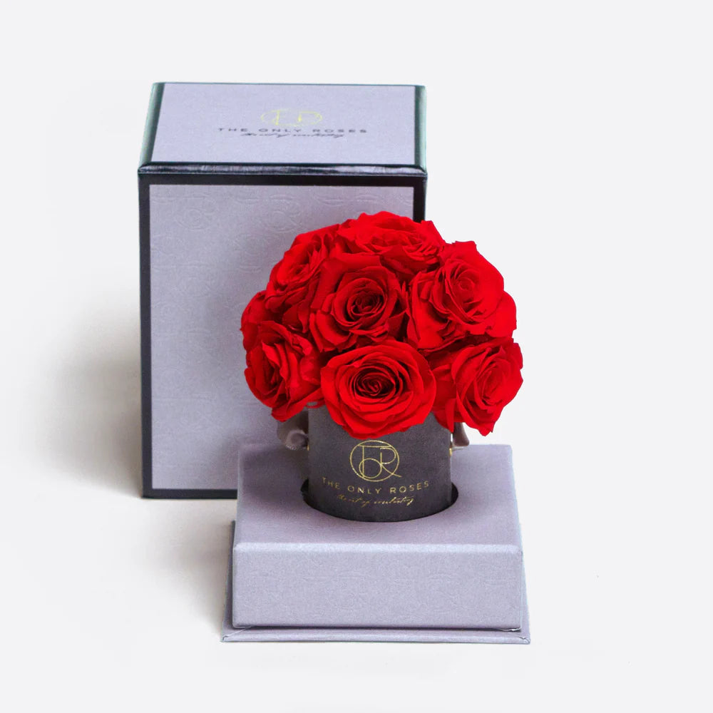 灰色麂皮小圓帽盒玫瑰圓頂