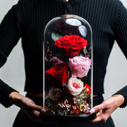 高大的玻璃穹頂紅色永生花混合花藝