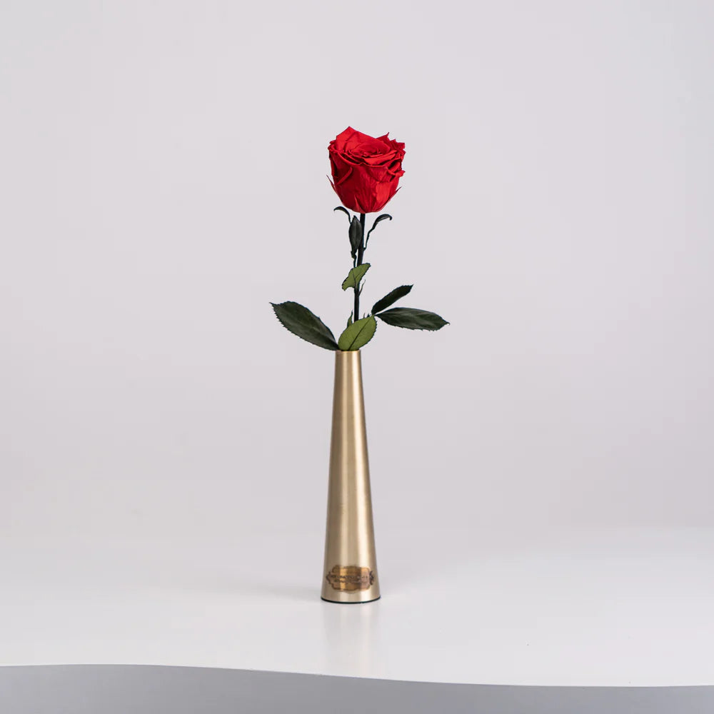 金屬花瓶，永生玫瑰