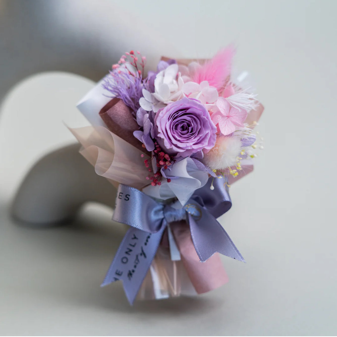 迷你花束車出風口裝飾 - 淡紫色玫瑰