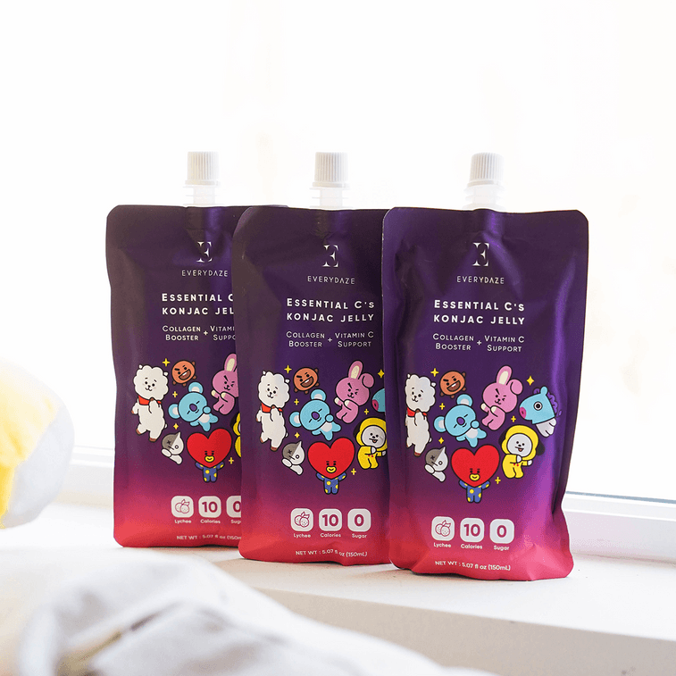 韓國EVERYDAZE BT21 膠原蛋白維C蒟蒻果凍 純素零糖低卡美容 荔枝味 150ml*10支