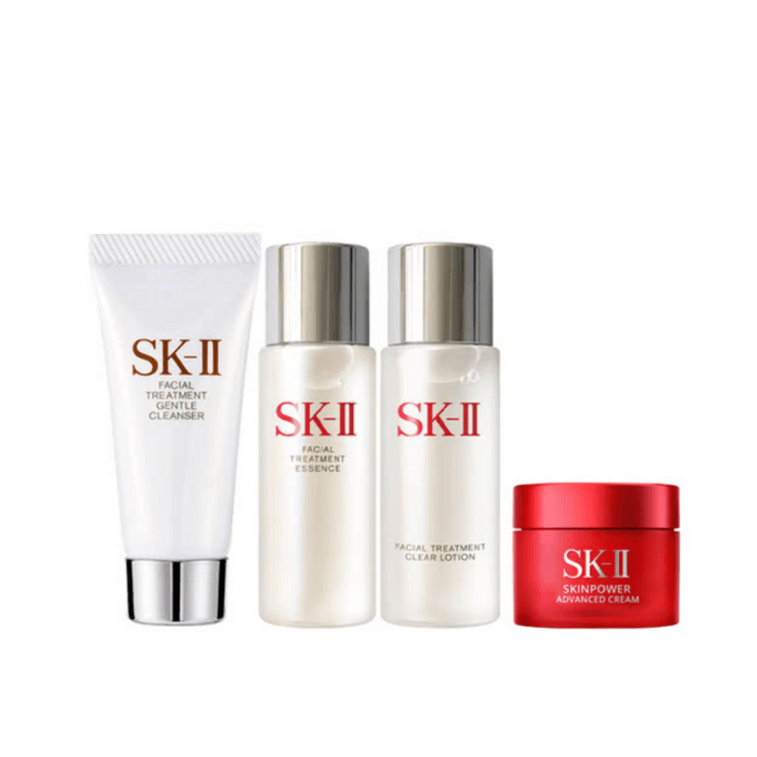 日本 SK-II 旅行必備 中樣四件套禮盒 神仙水30ml 清瑩露30ml 潔面20g 乳霜15g