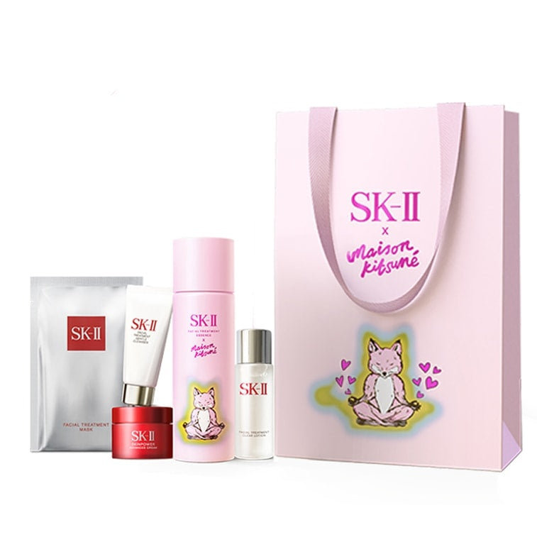 日本專櫃版 SK-II/SK2 粉狐狸神仙水限定套裝 活膚精華露75ml+清瑩露30ml+前男友面膜1片+潔面20g+乳霜15g