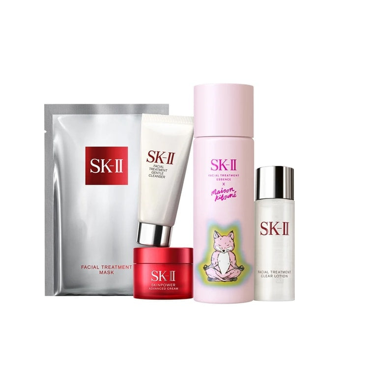 日本專櫃版 SK-II/SK2 粉狐狸神仙水限定套裝 活膚精華露75ml+清瑩露30ml+前男友面膜1片+潔面20g+乳霜15g