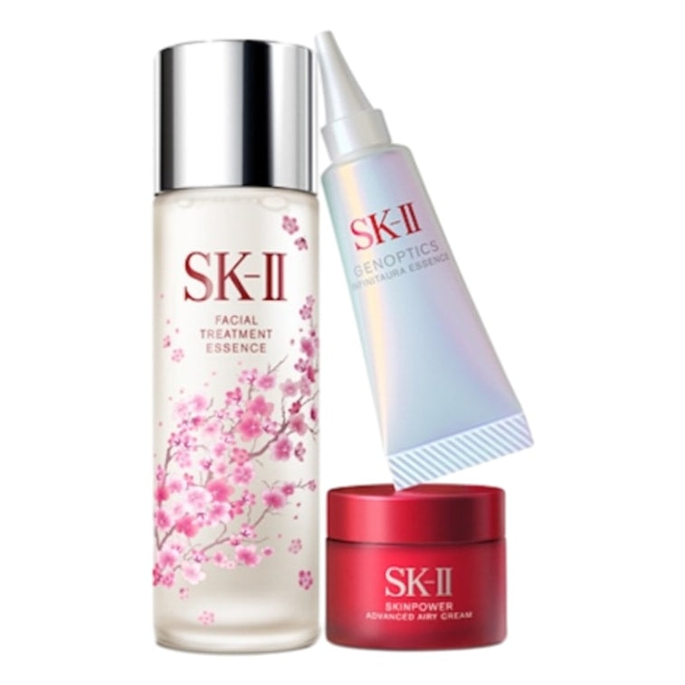日本 SK-II 新生命面部護理精華櫻花限量套裝 神仙水 75ml + 全新美白精華素小燈泡 10ml +大紅瓶面霜 15g【櫻花限定版】