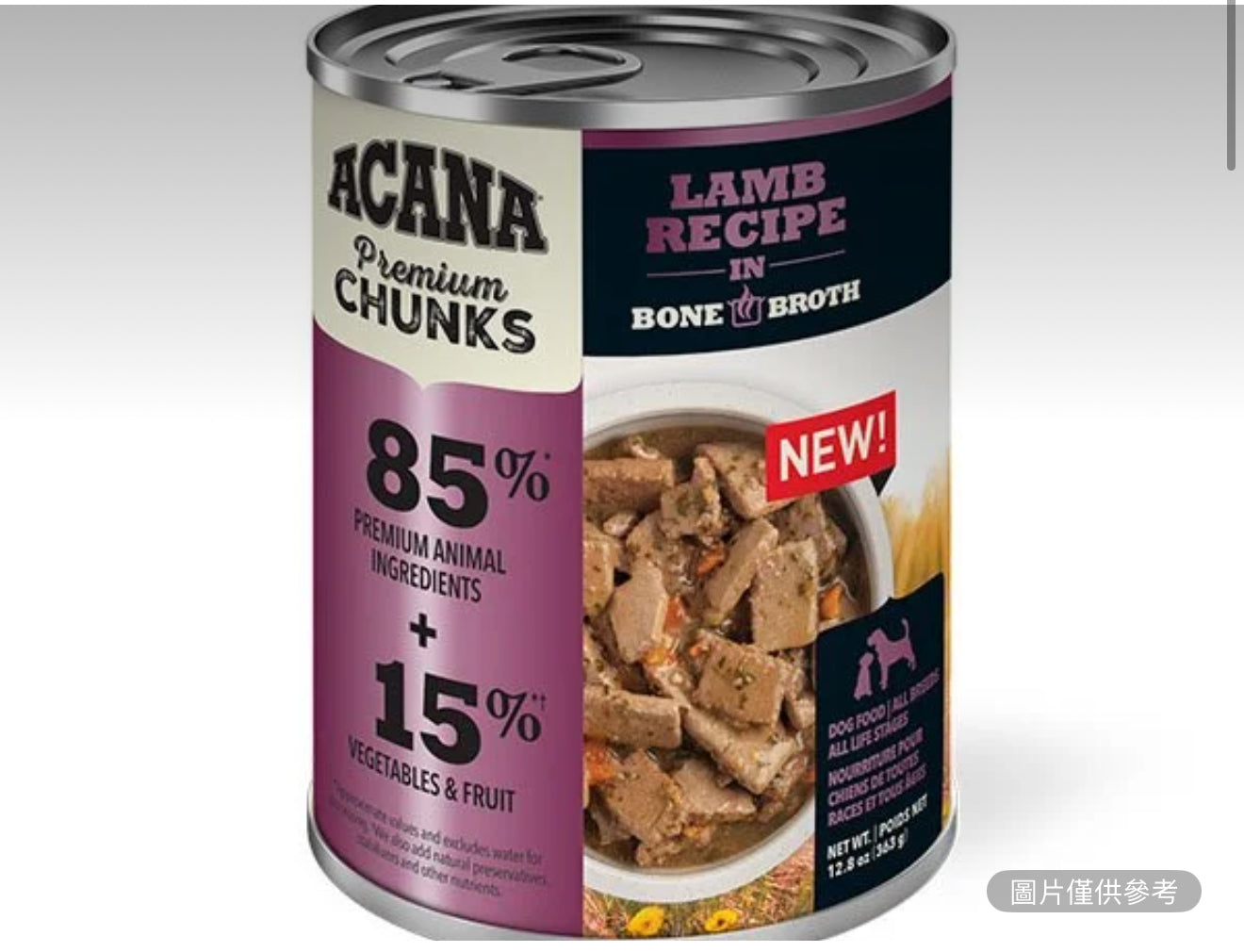 Acana 高級塊狀羊肉配方骨湯狗糧 12.8盎司 12罐裝