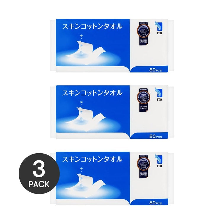 日本ITO艾特柔 袋裝美容擦臉巾 純棉潔面巾洗臉巾 乾濕兩用 80片*3